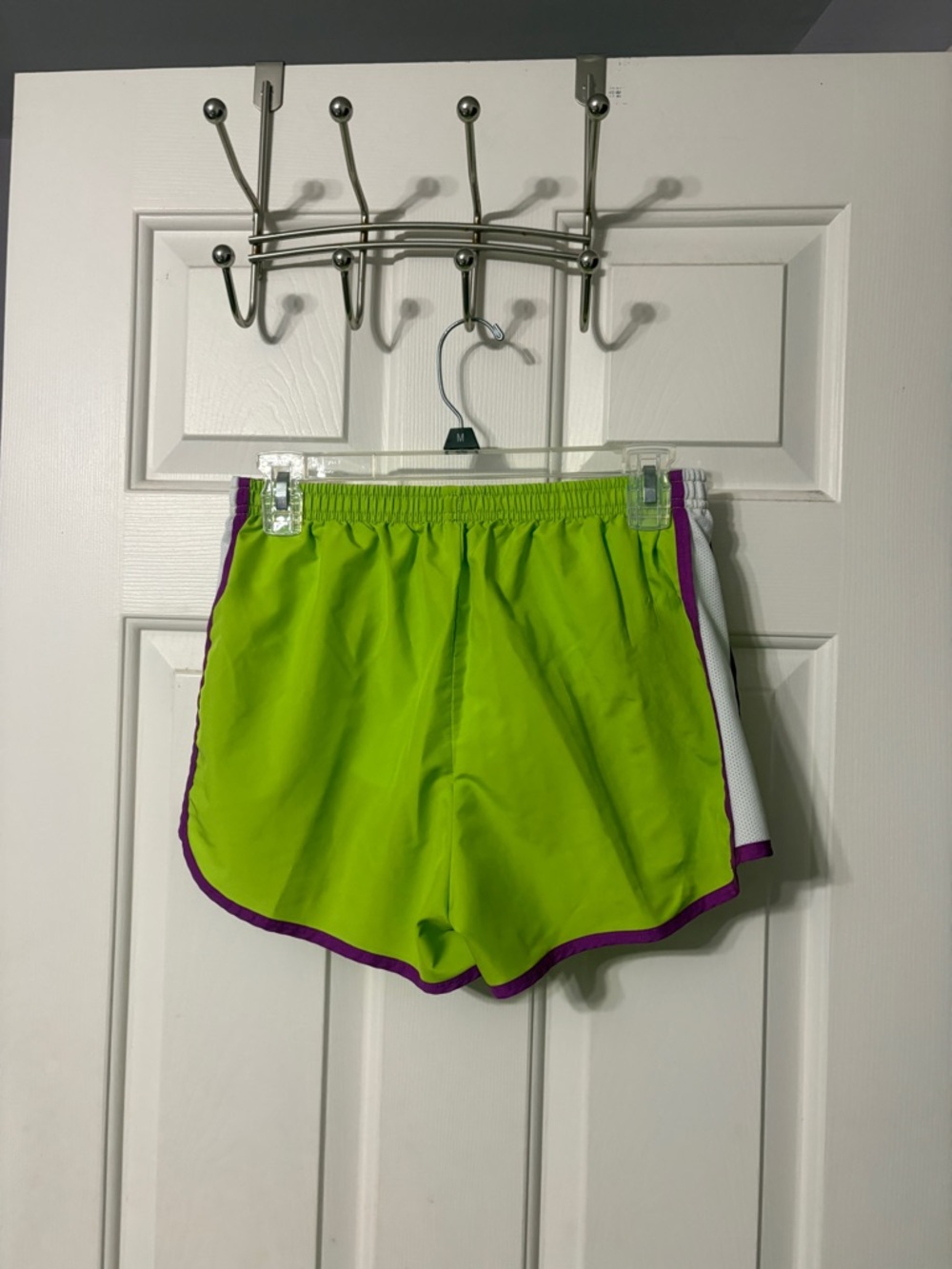 Reebok Lime Green Athletic Shorts with Purple Trim